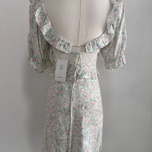 Sophie Rue by Anthropologie Puff Sleeves Back Cut Out Linen Dress S Cottagecore - Picture 6 of 11